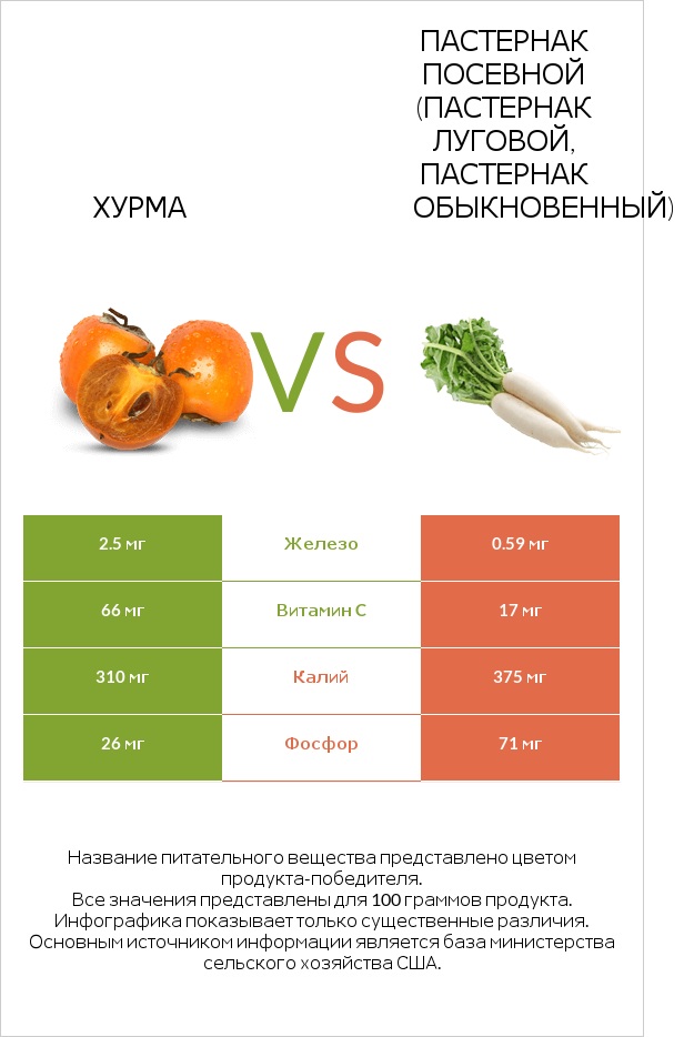 Хурма vs Пастернак посевной (Пастернак луговой, Пастернак обыкновенный) infographic