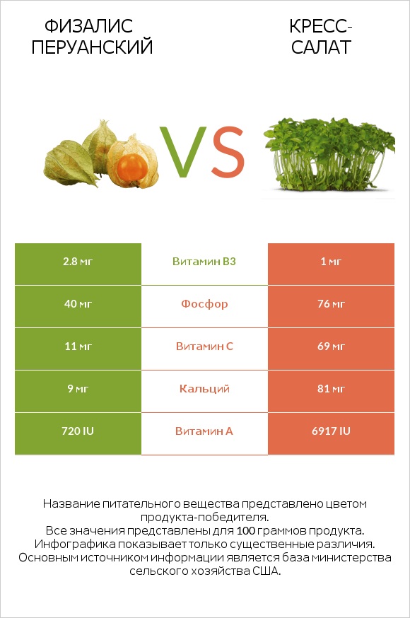 Физалис перуанский vs Кресс-салат infographic