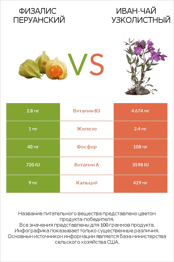 Физалис перуанский vs Иван-чай узколистный infographic
