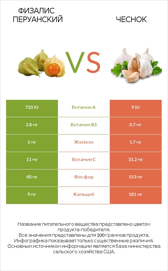 Физалис перуанский vs Чеснок infographic