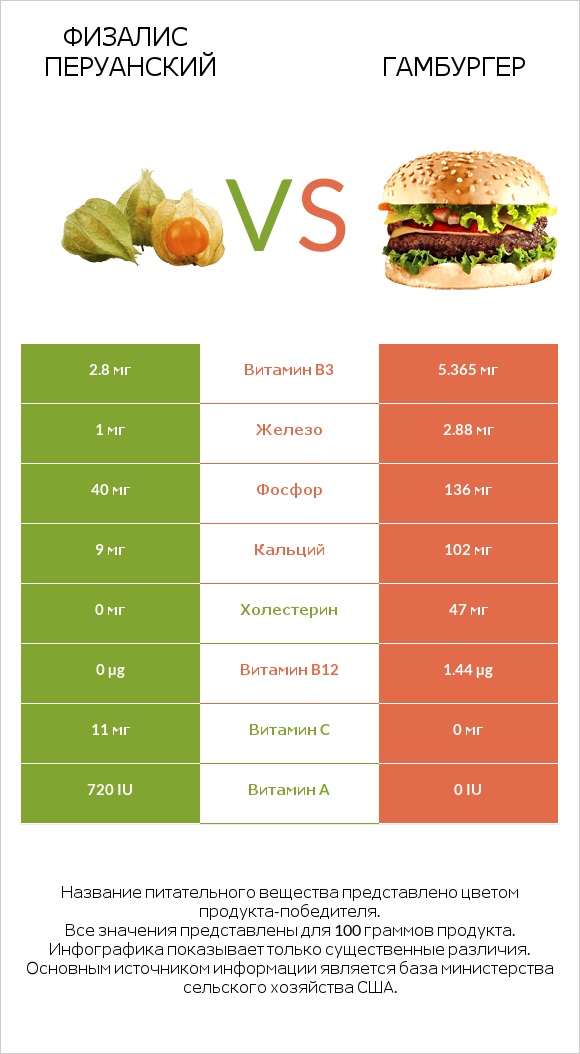 Физалис перуанский vs Гамбургер infographic