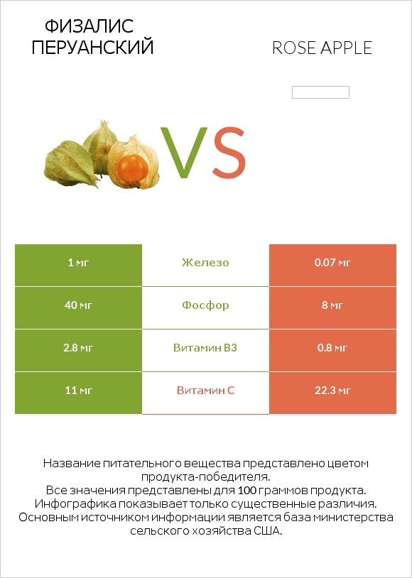 Физалис перуанский vs Rose apple infographic