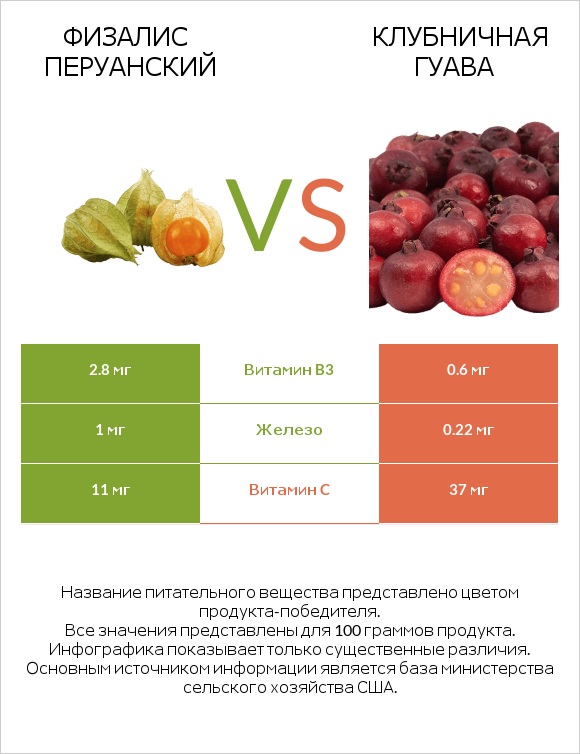 Физалис перуанский vs Клубничная гуава infographic