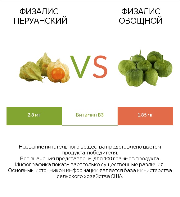 Физалис перуанский vs Физалис овощной (мексиканский томат, томатильо) infographic