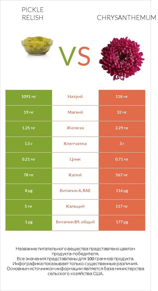 Pickle relish vs Chrysanthemum infographic