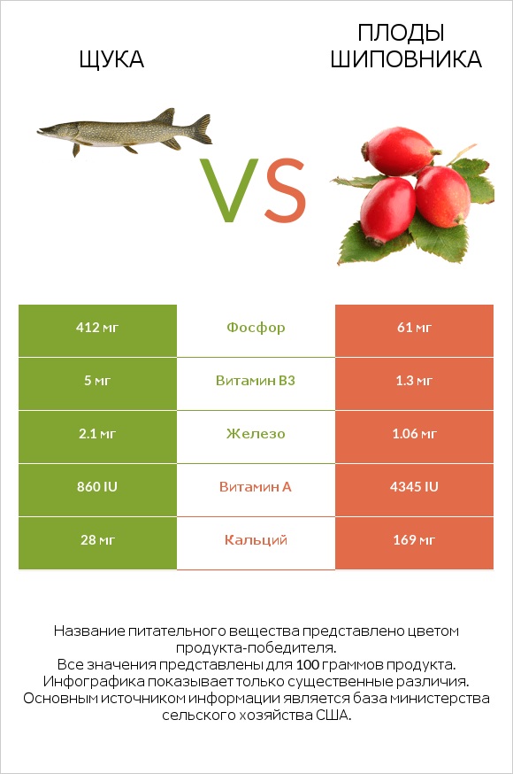 Pike vs Плоды шиповника infographic