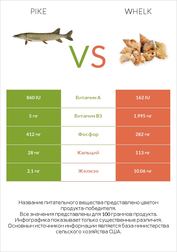 Pike vs Whelk infographic