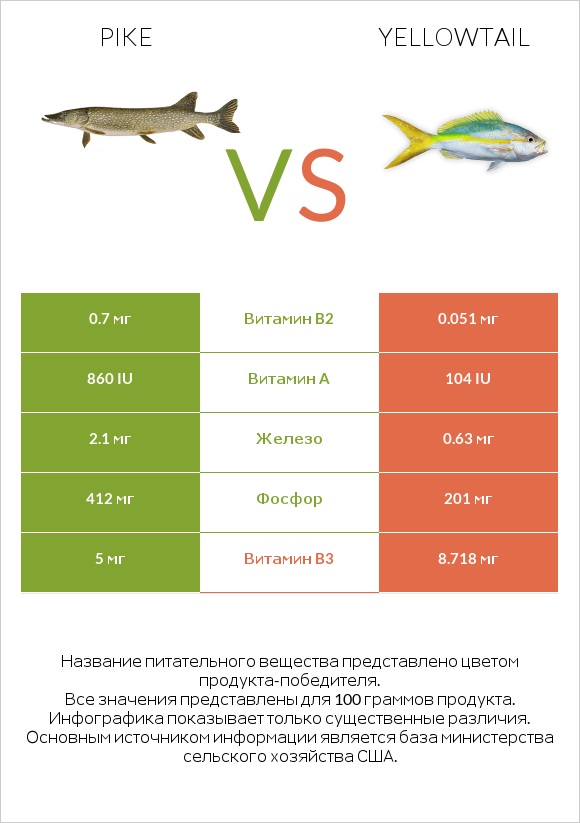 Pike vs Yellowtail infographic