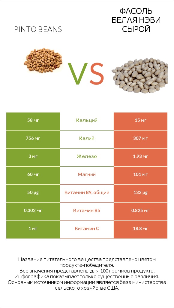 Pinto beans vs Фасоль белая нэви сырой infographic