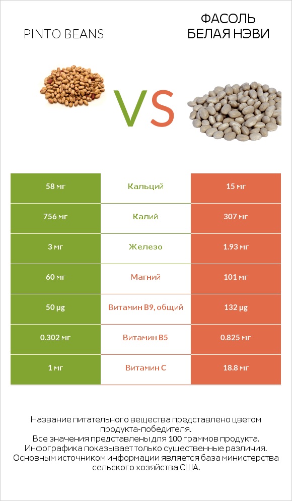 Pinto beans vs Фасоль белая нэви infographic