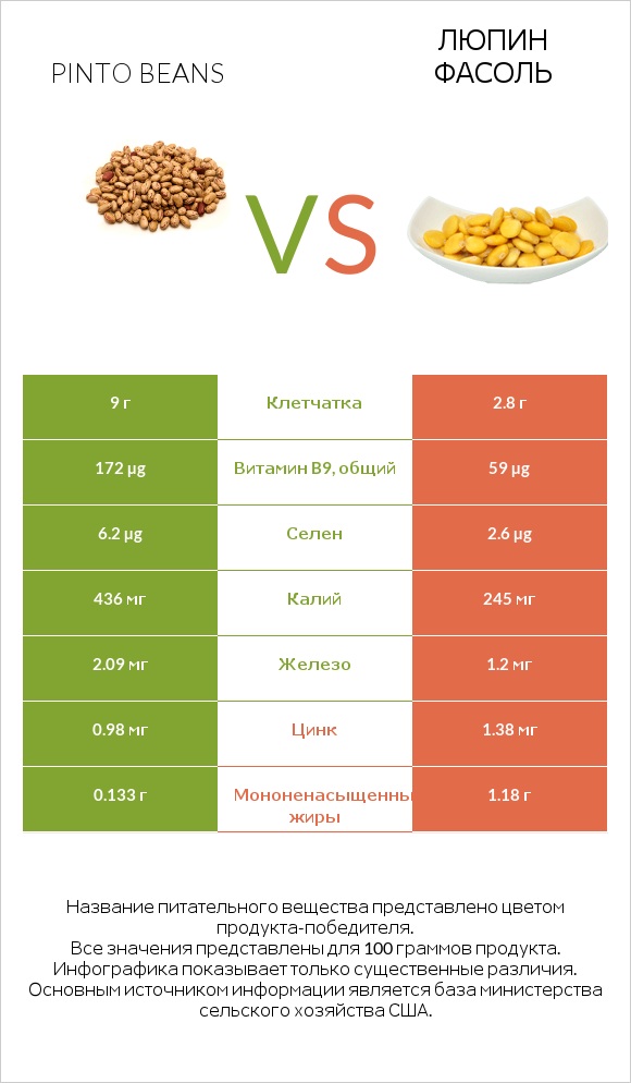 Pinto beans vs Люпин Фасоль infographic