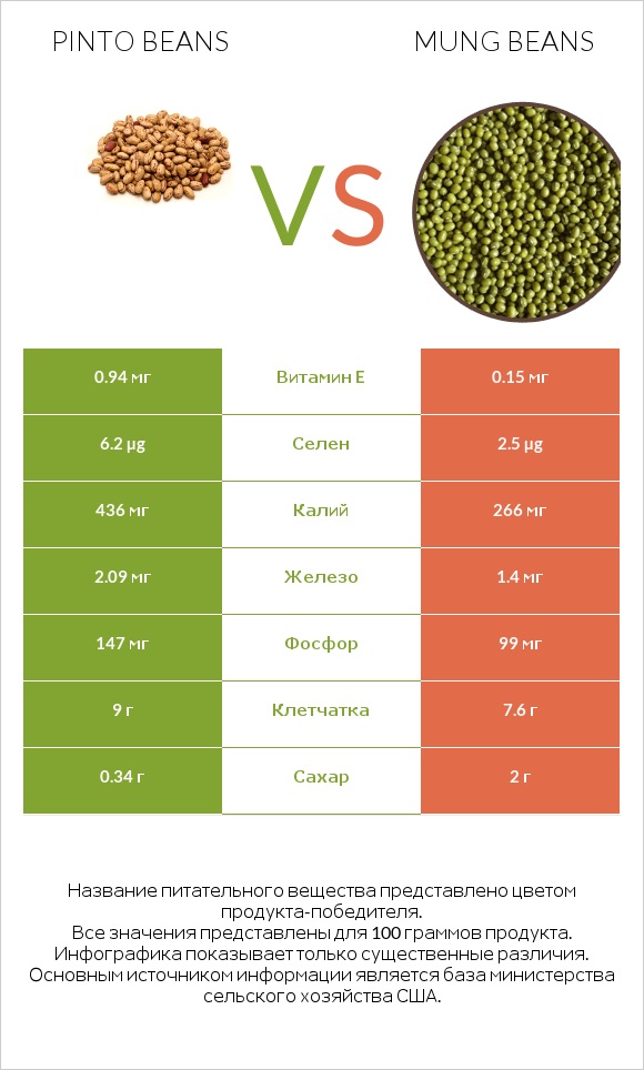 Pinto beans vs Mung beans infographic