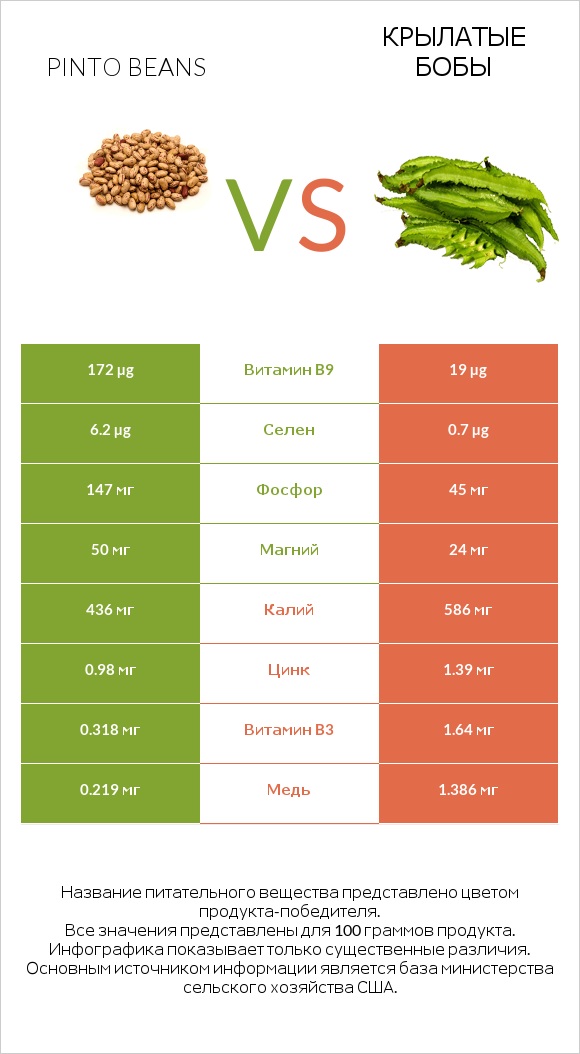 Pinto beans vs Крылатые бобы infographic
