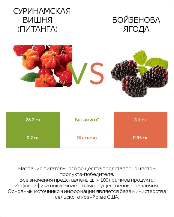 Суринамская вишня (Питанга) vs Бойзенова ягода infographic