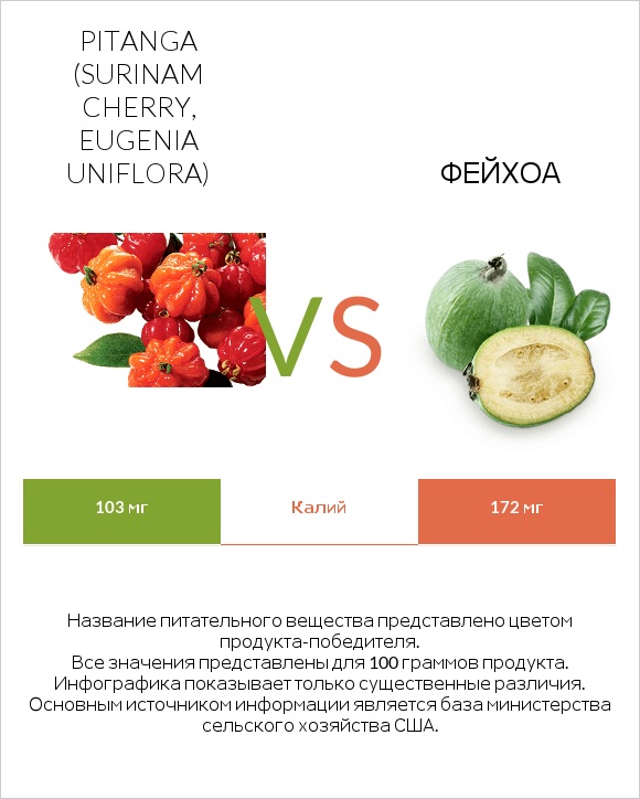 Pitanga (Surinam cherry, Eugenia uniflora) vs Фейхоа infographic