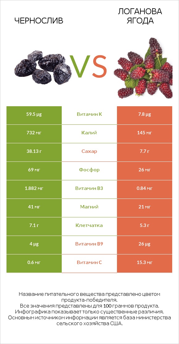 Чернослив vs Логанова ягода infographic