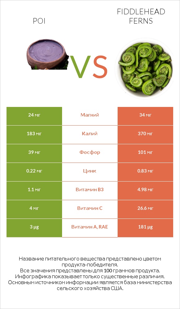 Poi vs Fiddlehead ferns infographic