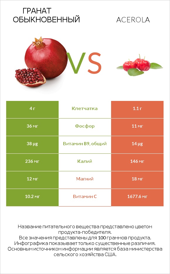 Гранат обыкновенный vs Acerola infographic