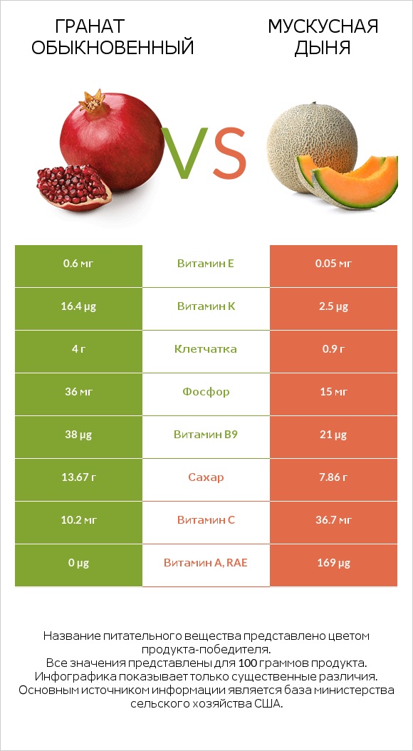 Гранат обыкновенный vs Мускусная дыня infographic