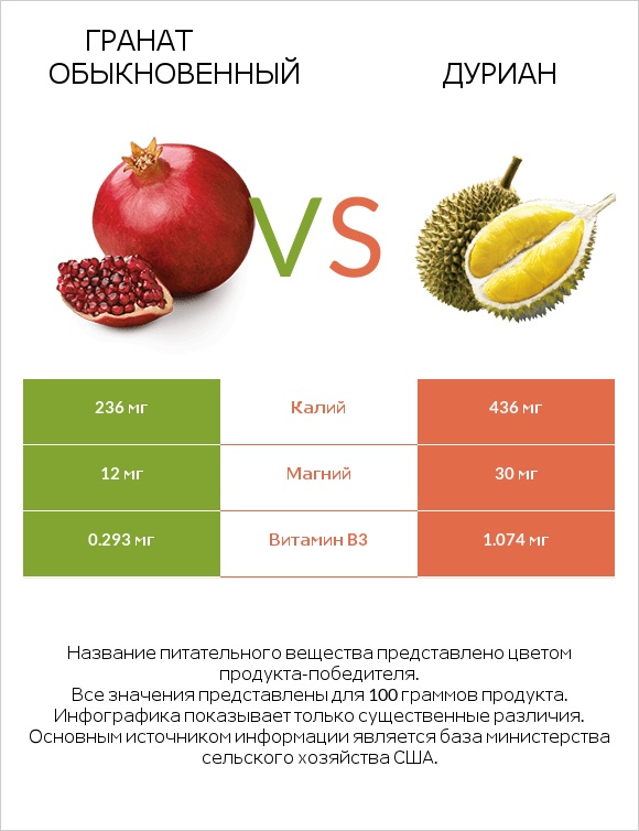 Гранат обыкновенный vs Дуриан infographic