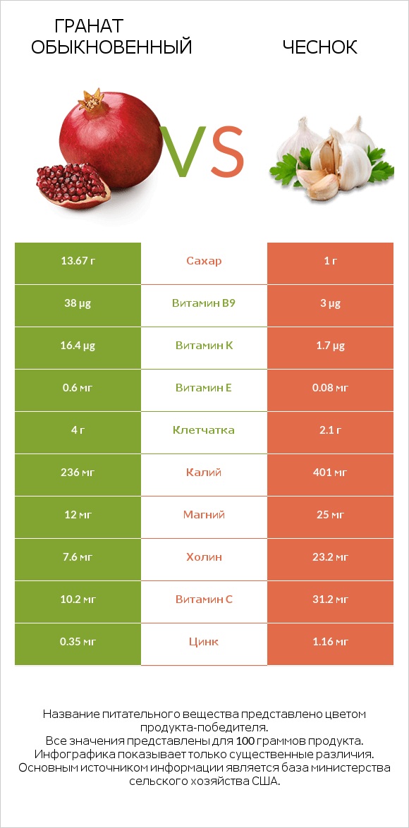 Гранат обыкновенный vs Чеснок infographic