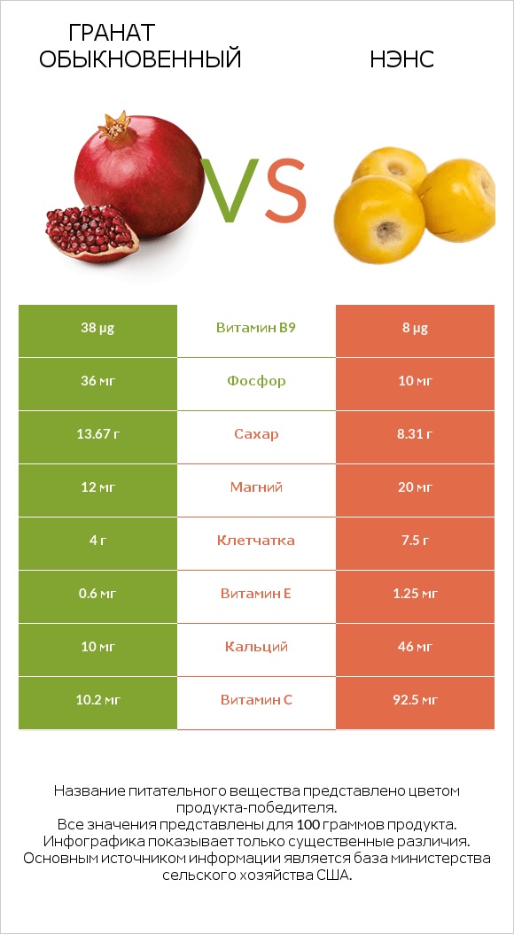 Гранат обыкновенный vs Нэнс infographic