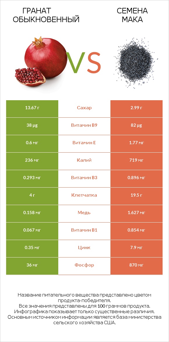 Гранат обыкновенный vs Семена мака infographic