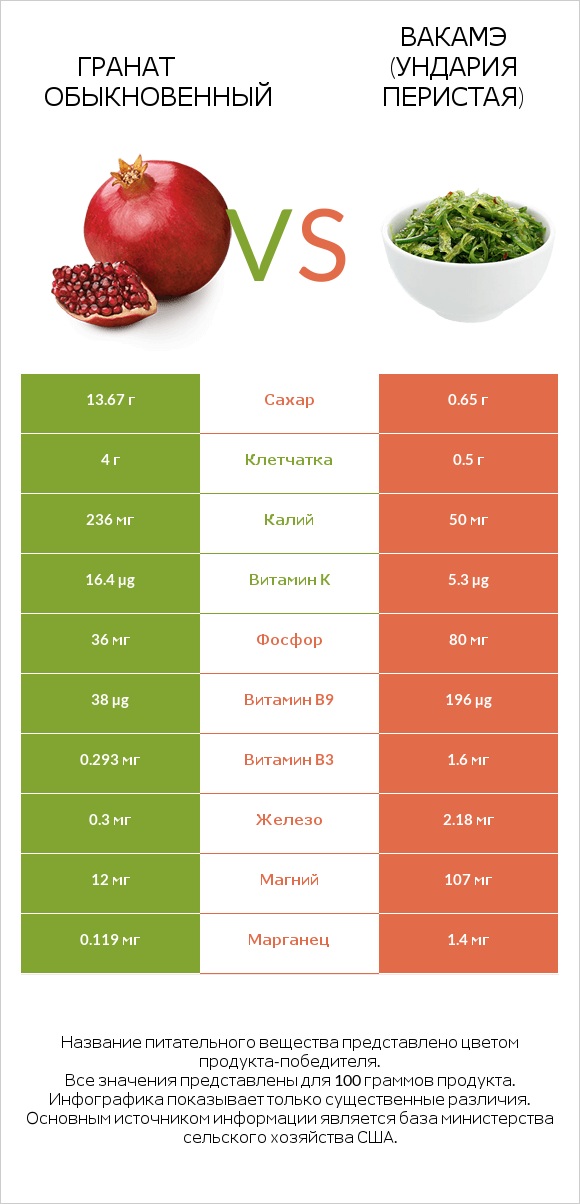 Гранат обыкновенный vs Вакамэ (ундария перистая) infographic