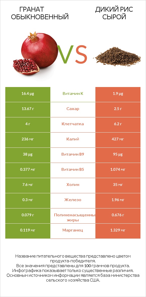 Гранат обыкновенный vs Дикий рис сырой infographic