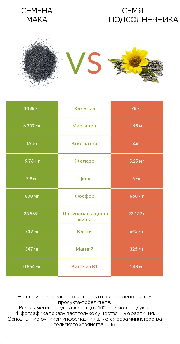 Семена мака vs Семя подсолнечника infographic