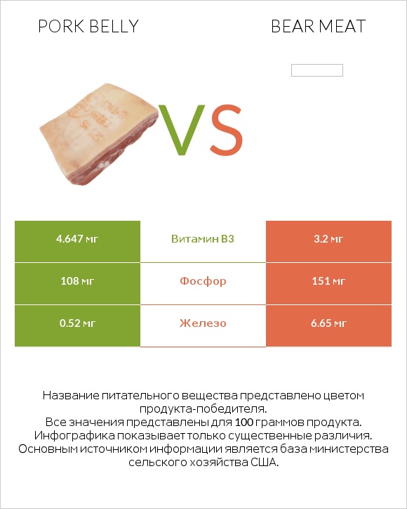 Pork belly vs Bear meat infographic