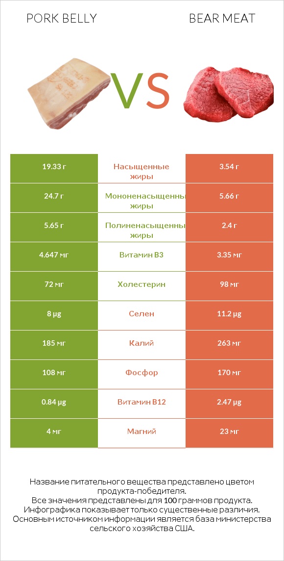 Pork belly vs Bear meat infographic