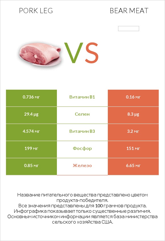 Pork leg vs Bear meat infographic