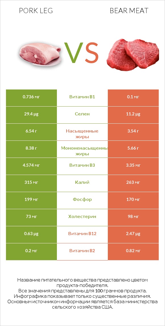 Pork leg vs Bear meat infographic