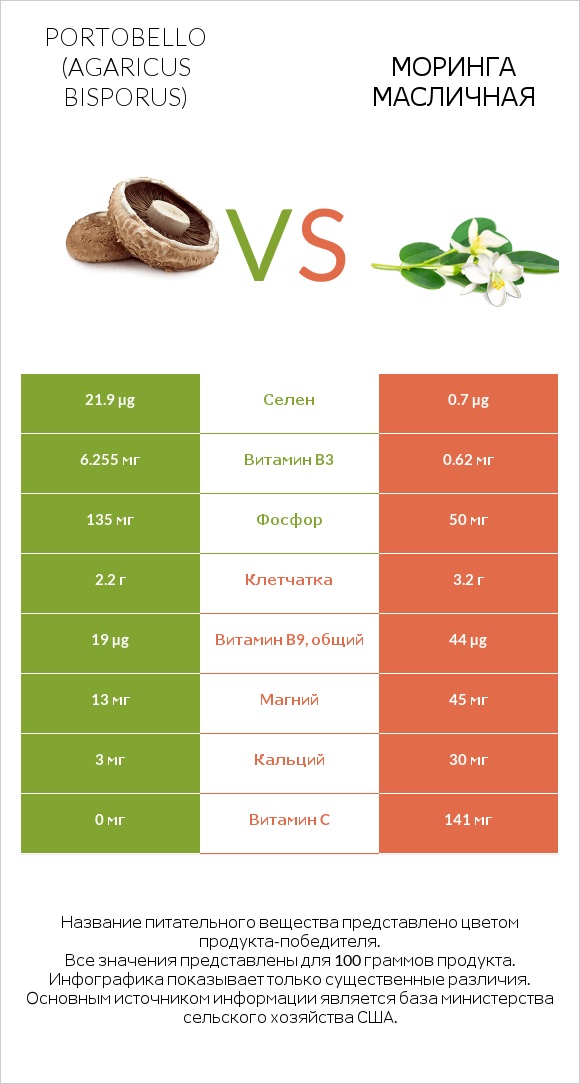 Portobello vs Моринга масличная infographic