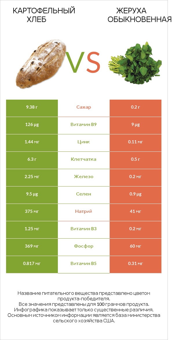 Картофельный хлеб vs Жеруха обыкновенная infographic