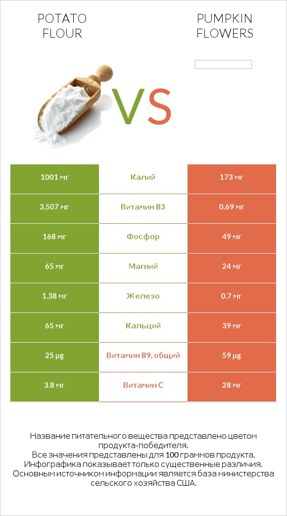 Potato flour vs Pumpkin flowers infographic