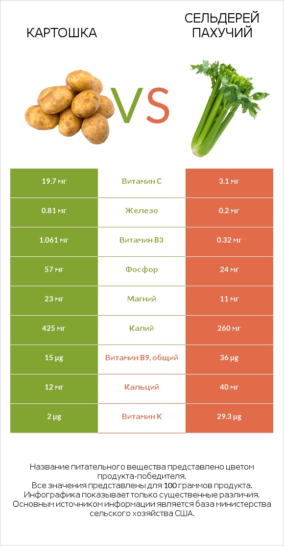 Картошка vs Сельдерей пахучий infographic