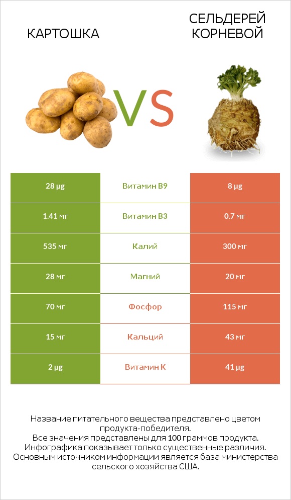 Картошка vs Сельдерей корневой infographic