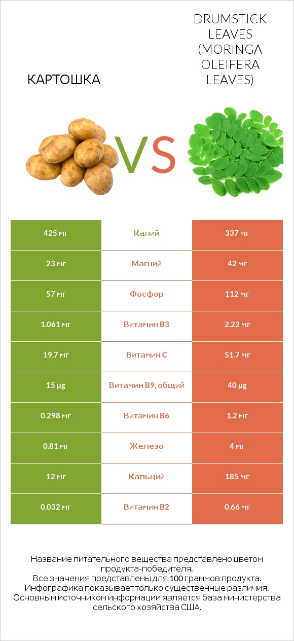 Картошка vs Drumstick leaves infographic