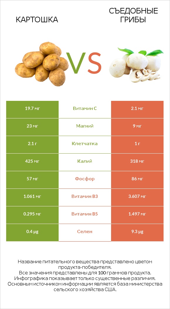 Картошка vs Съедобные грибы infographic