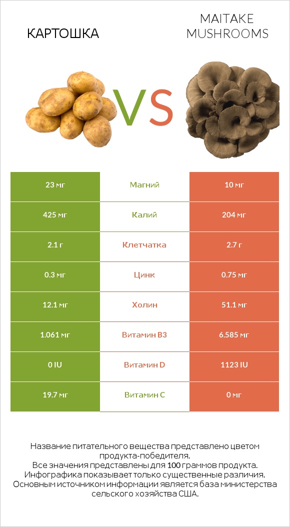 Картошка vs Maitake mushrooms infographic