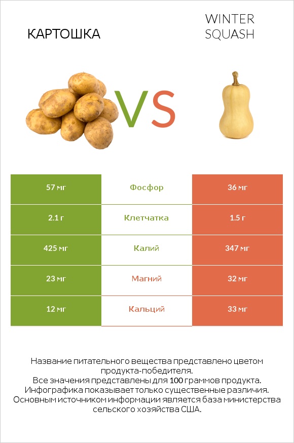 Картошка vs Winter squash infographic