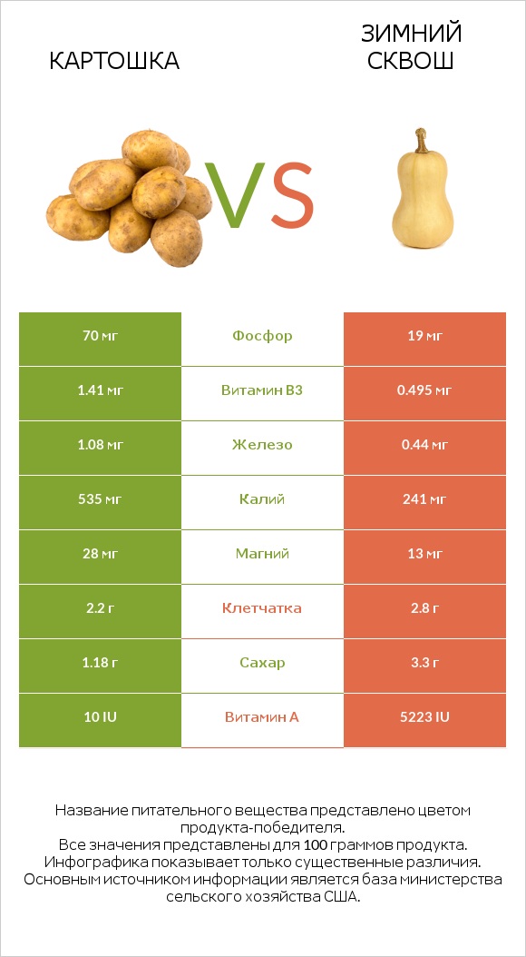 Картошка vs Зимний сквош infographic