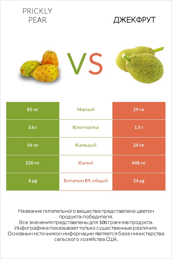 Prickly pear vs Джекфрут infographic