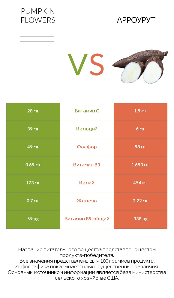 Pumpkin flowers vs Арроурут infographic