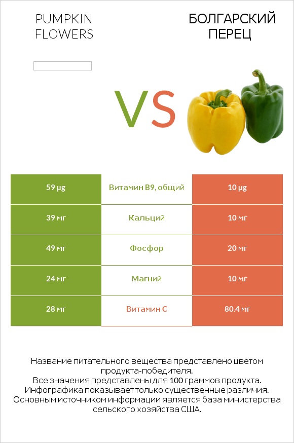 Pumpkin flowers vs Болгарский перец infographic