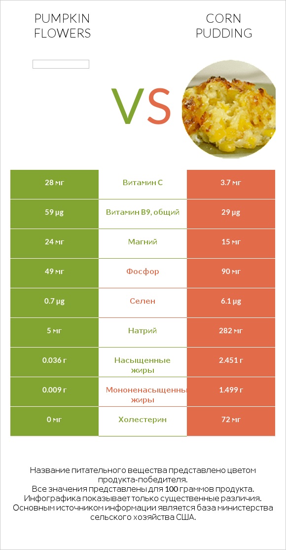 Pumpkin flowers vs Corn pudding infographic