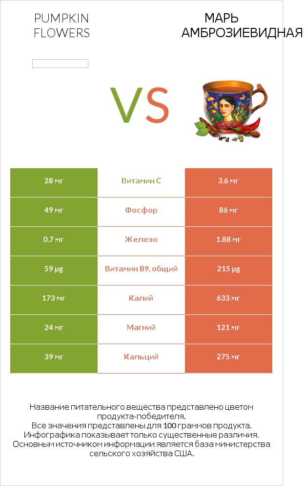 Pumpkin flowers vs Марь амброзиевидная infographic