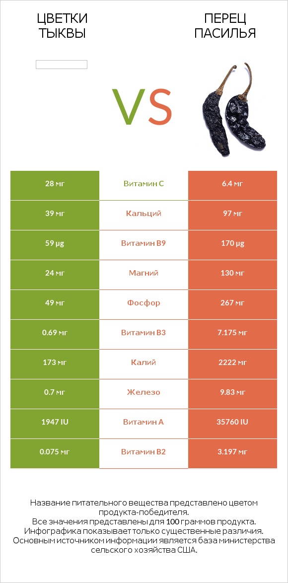 Pumpkin flowers vs Pasilla peppers  infographic